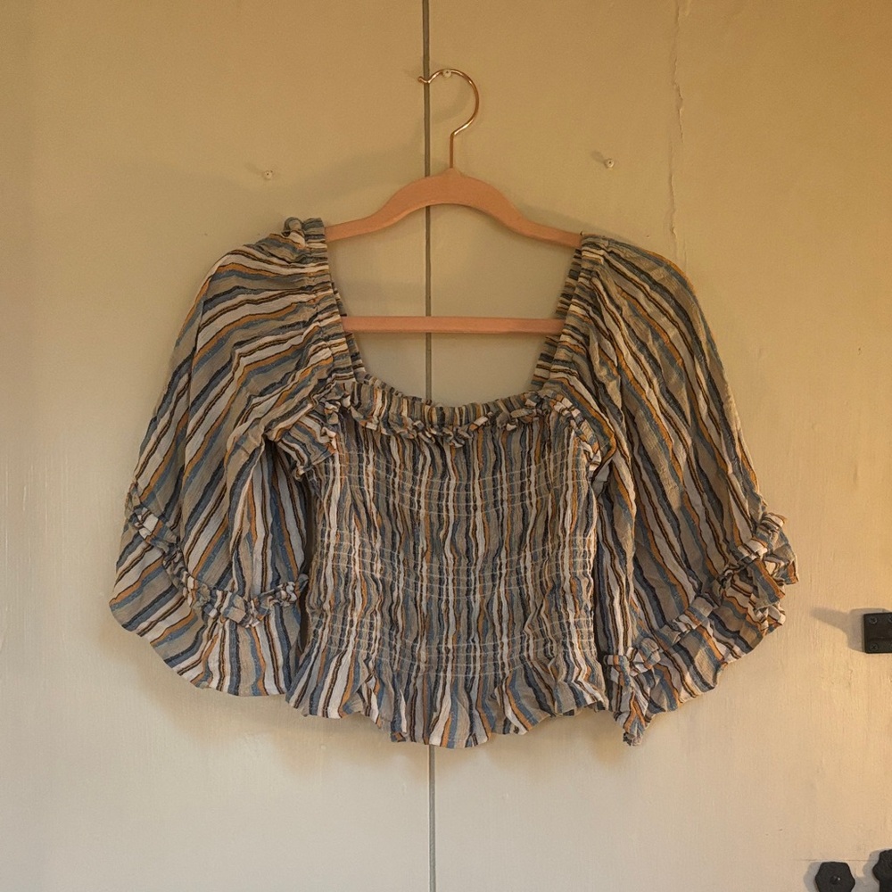 Angie Multicolor Striped Ruffle Blouse